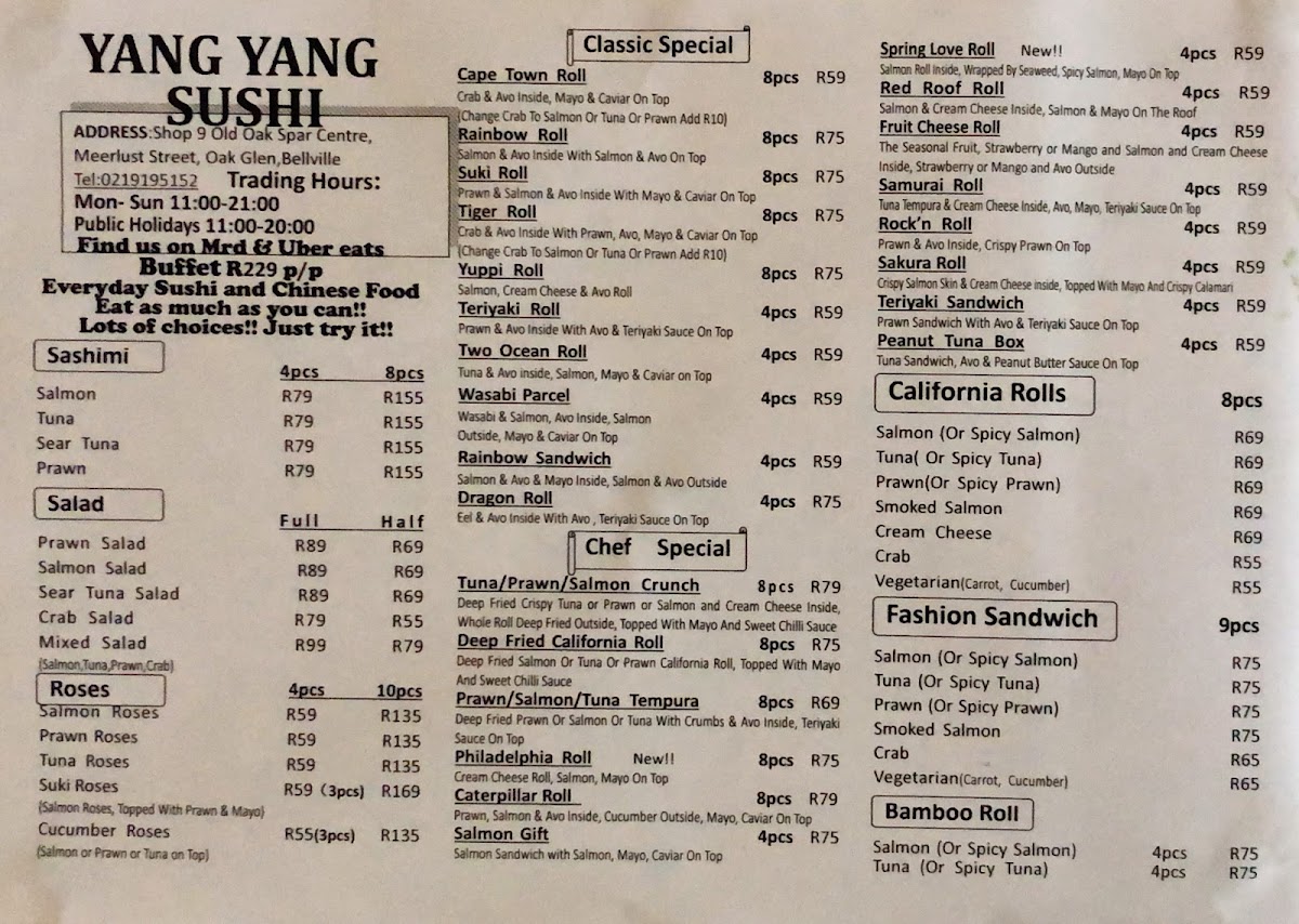 Menu Yang Yang Chinese Restaurant & Sushi Bar-1
