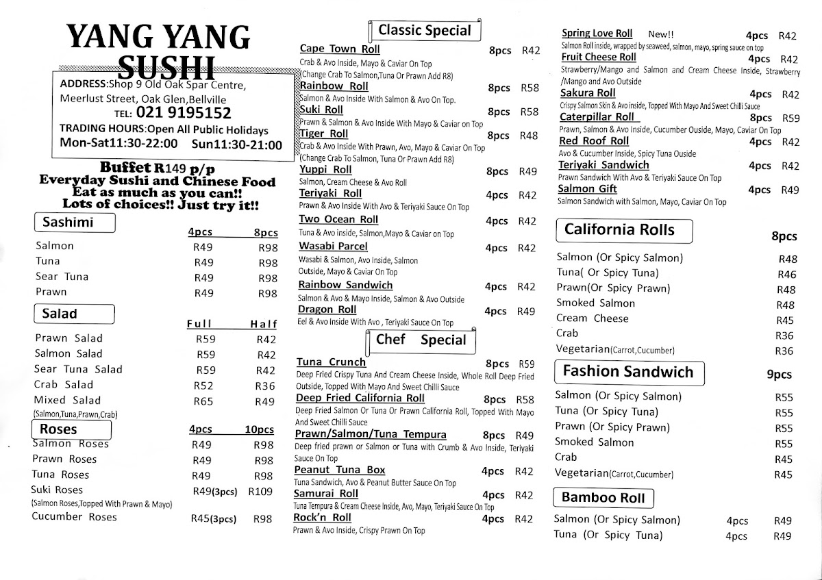 Menu Yang Yang Chinese Restaurant & Sushi Bar-4